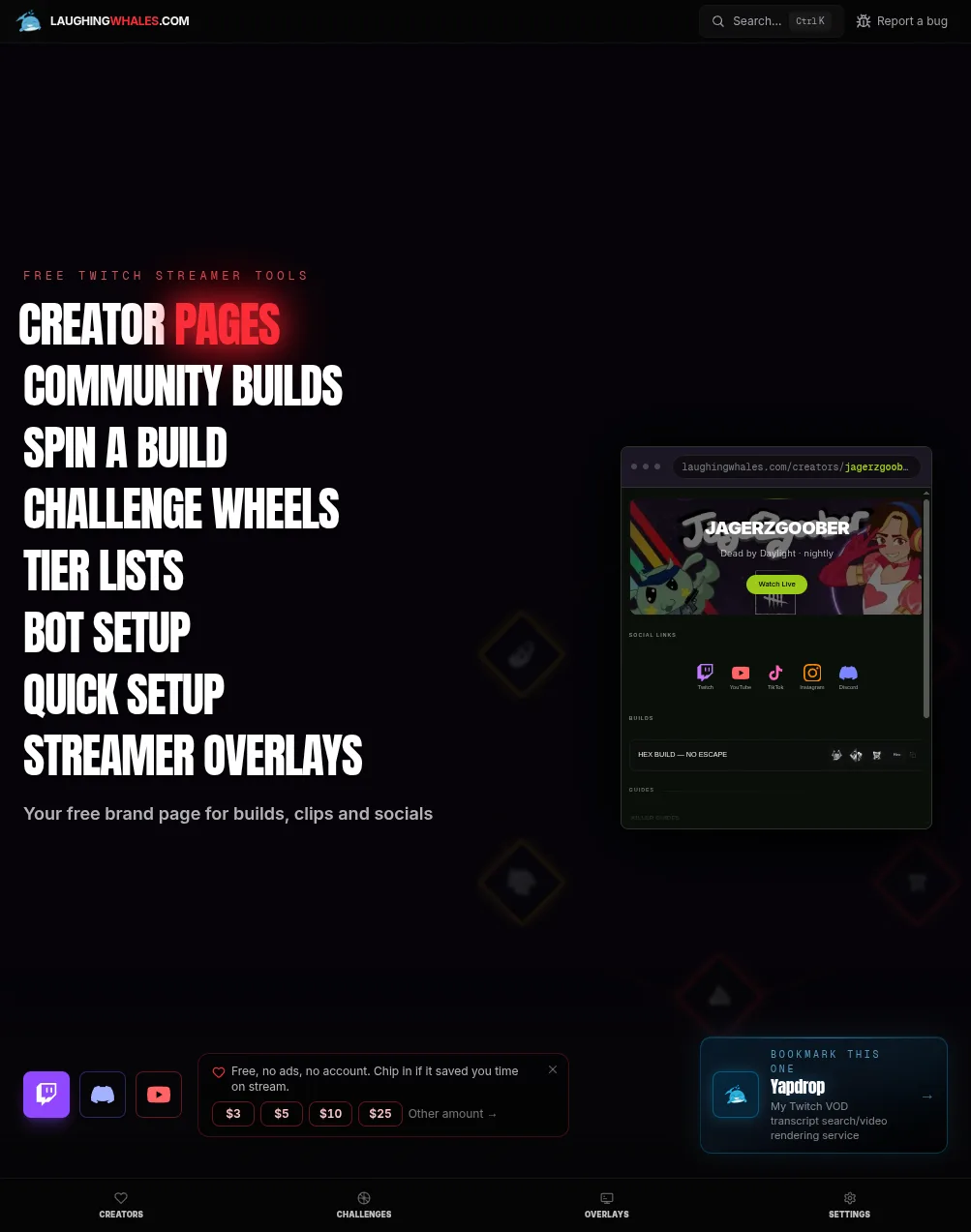 laughingwhales.com, free tools for Twitch streamers